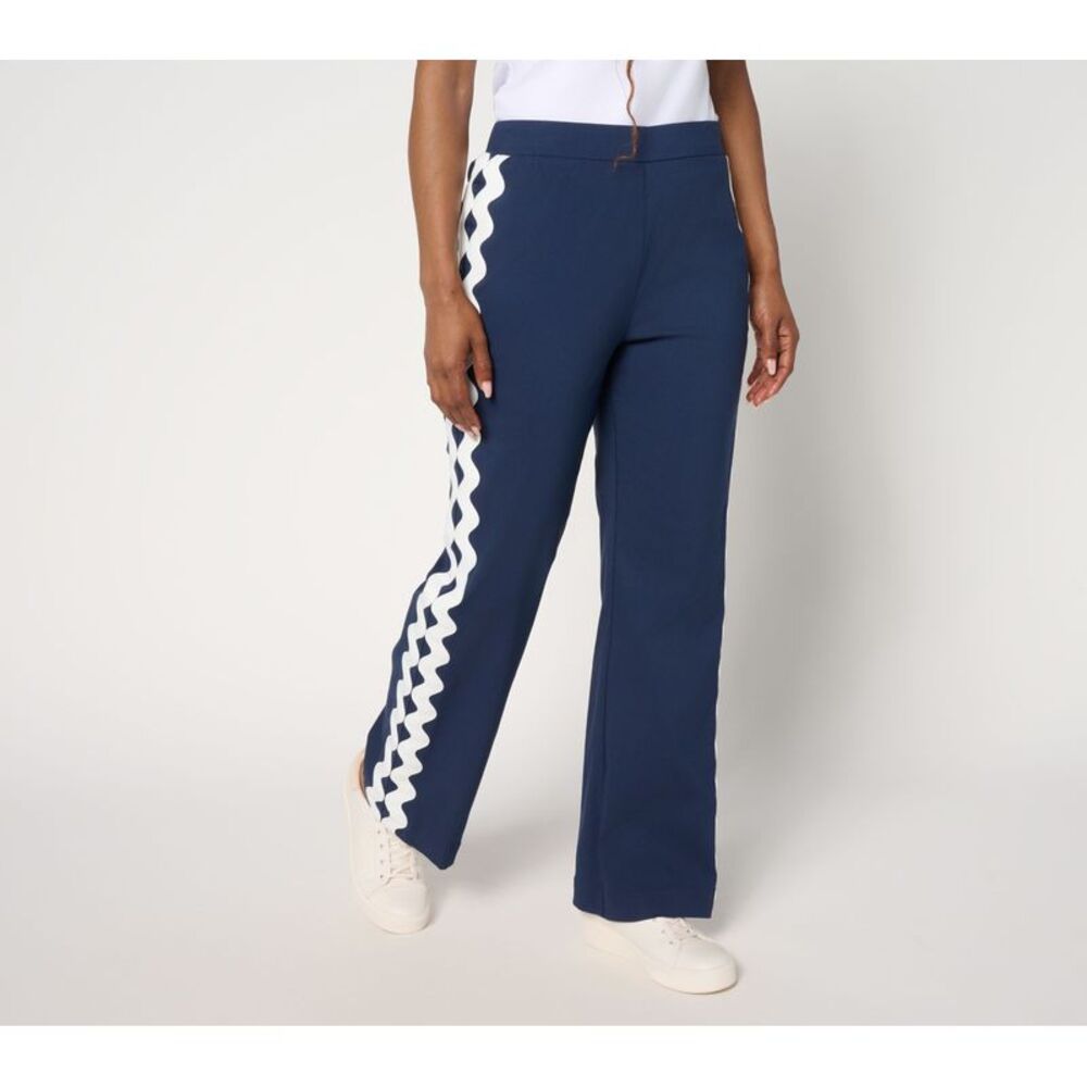 Liberare Women's Petite Pants PS Rickrack Trim Ankle Blue